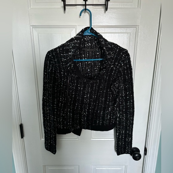 EUC Reeve Moto Cardigan Black White Cotton Blend Scandi Knitwear - Picture 3 of 15